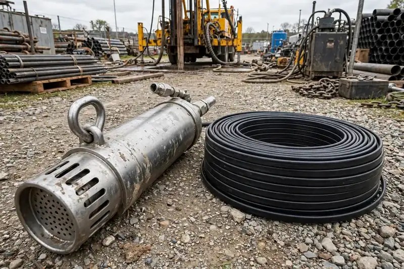 Submersible well pump with coiled water-rated pump cable