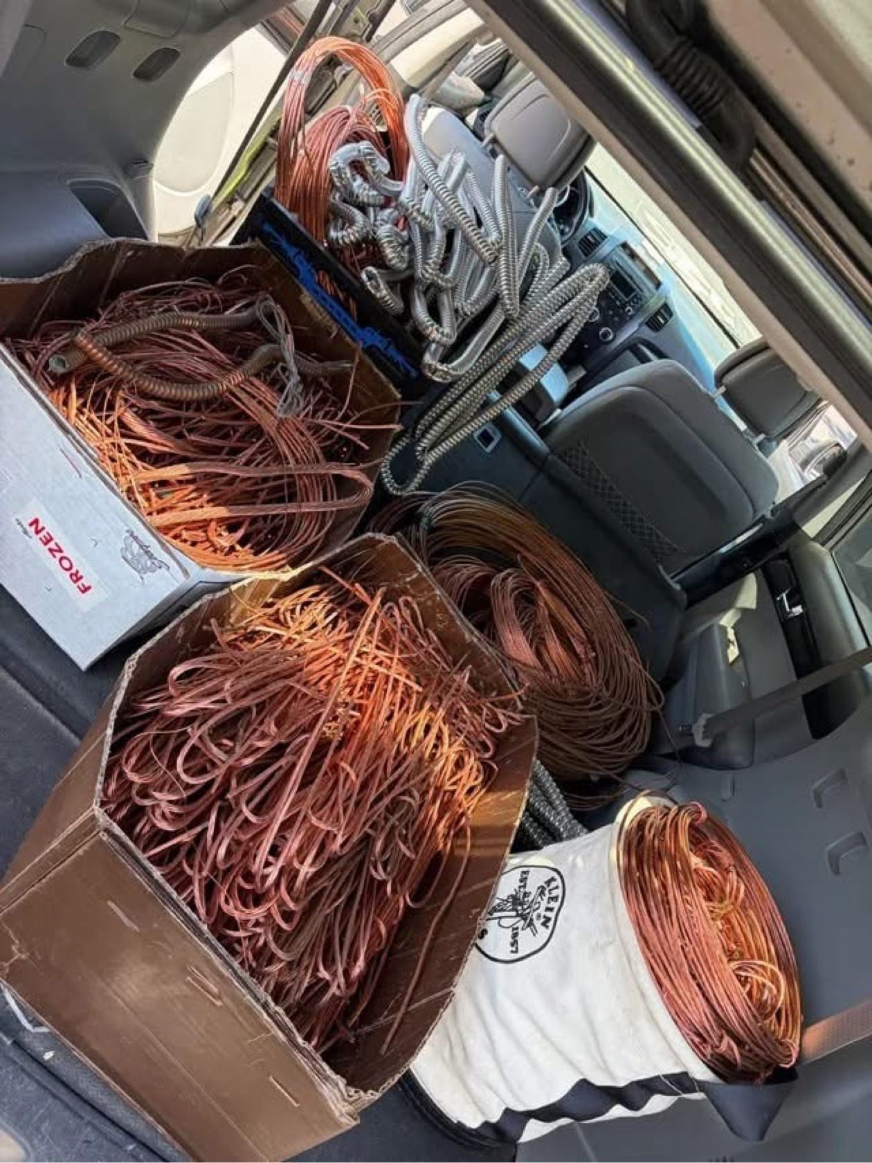 Insulated copper cable cutoffs with bright copper ends showing