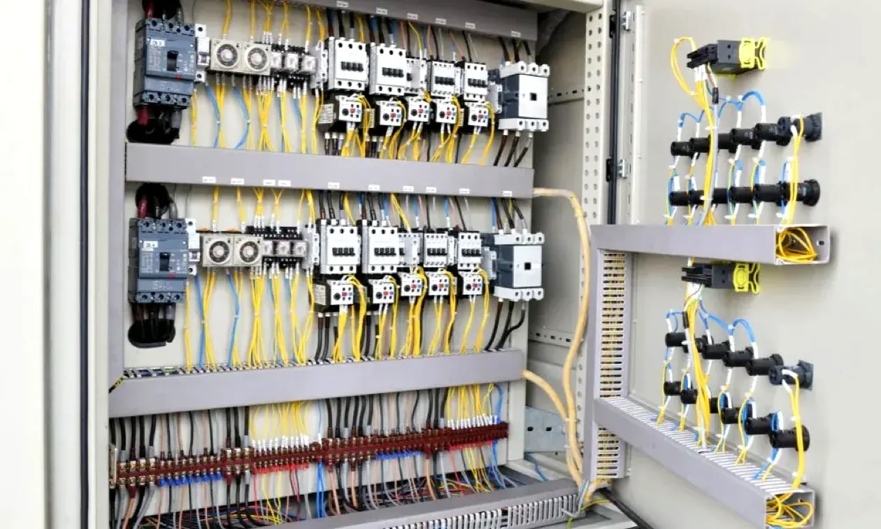 Open electrical panel with breakers