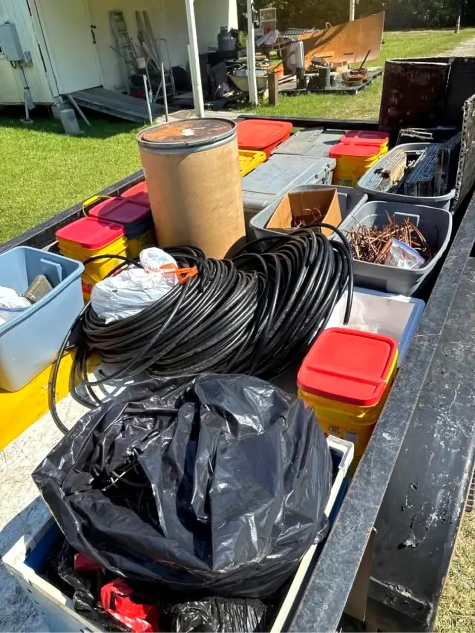 Truck bed loaded with wire and cable