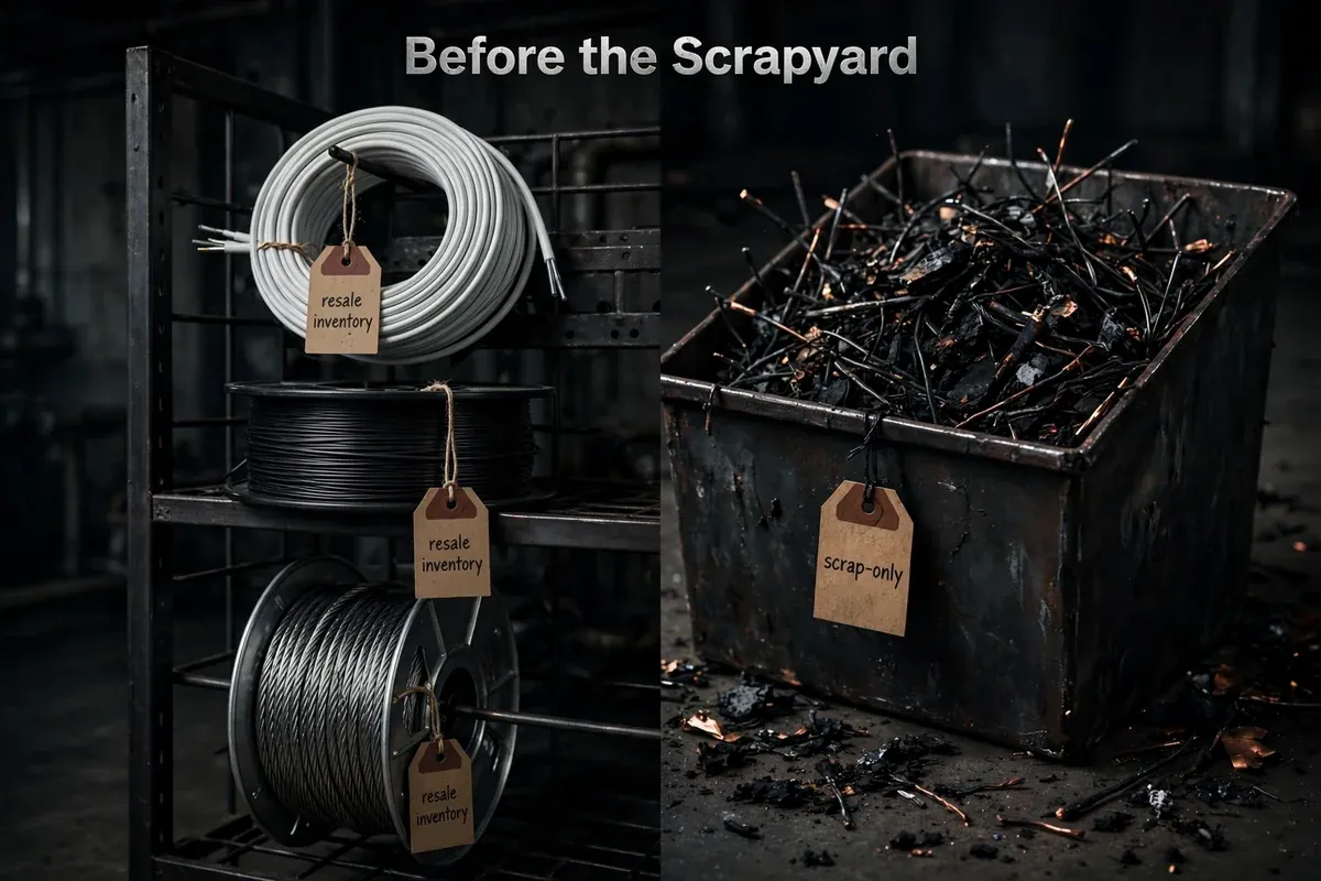 Usable leftover wire rolls — Romex, THHN, and MC cable bought for resale value