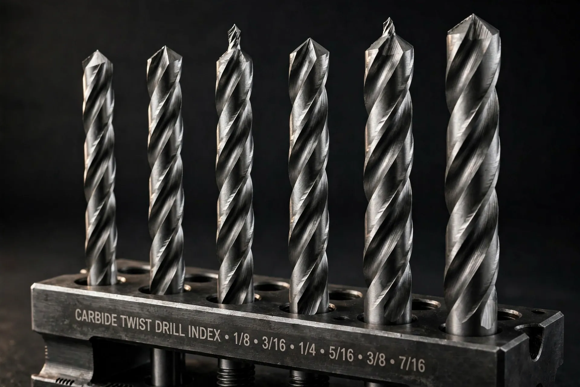 Solid carbide twist drills in an index stand
